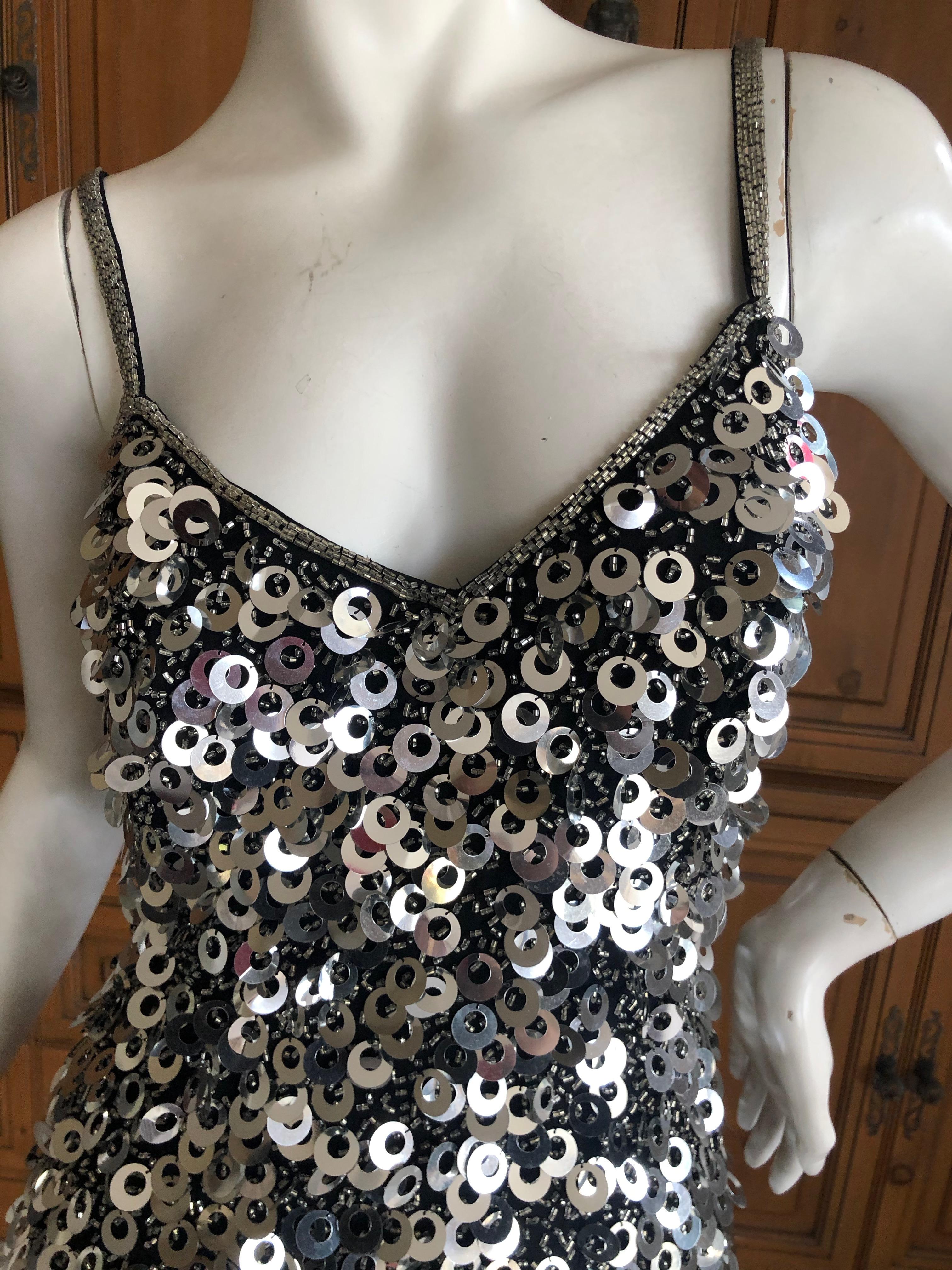 Women's Oleg Cassini Silver Seventies Disco Era Beaded Mini Dress