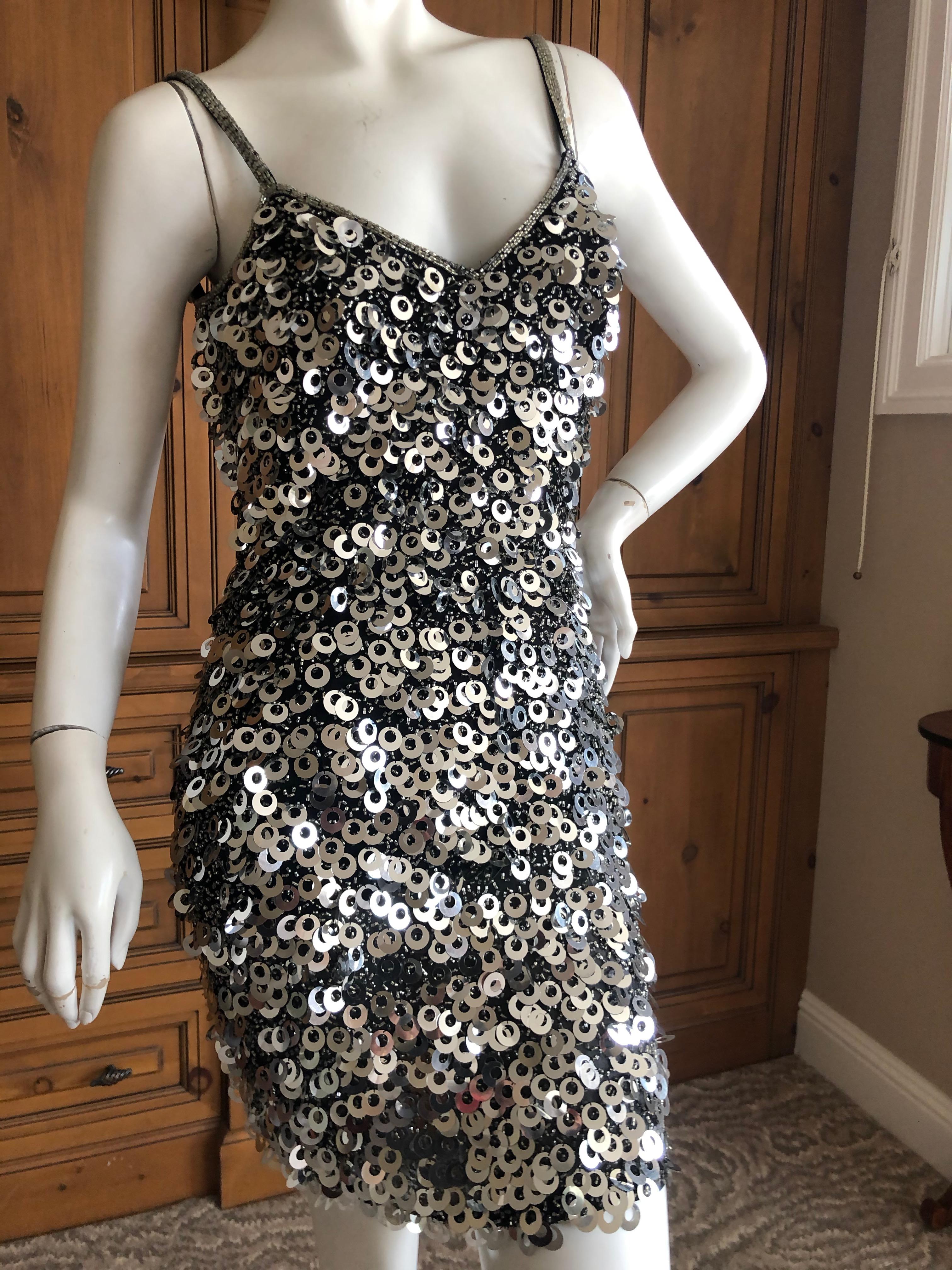 Oleg Cassini Silver Seventies Disco Era Beaded Mini Dress 1