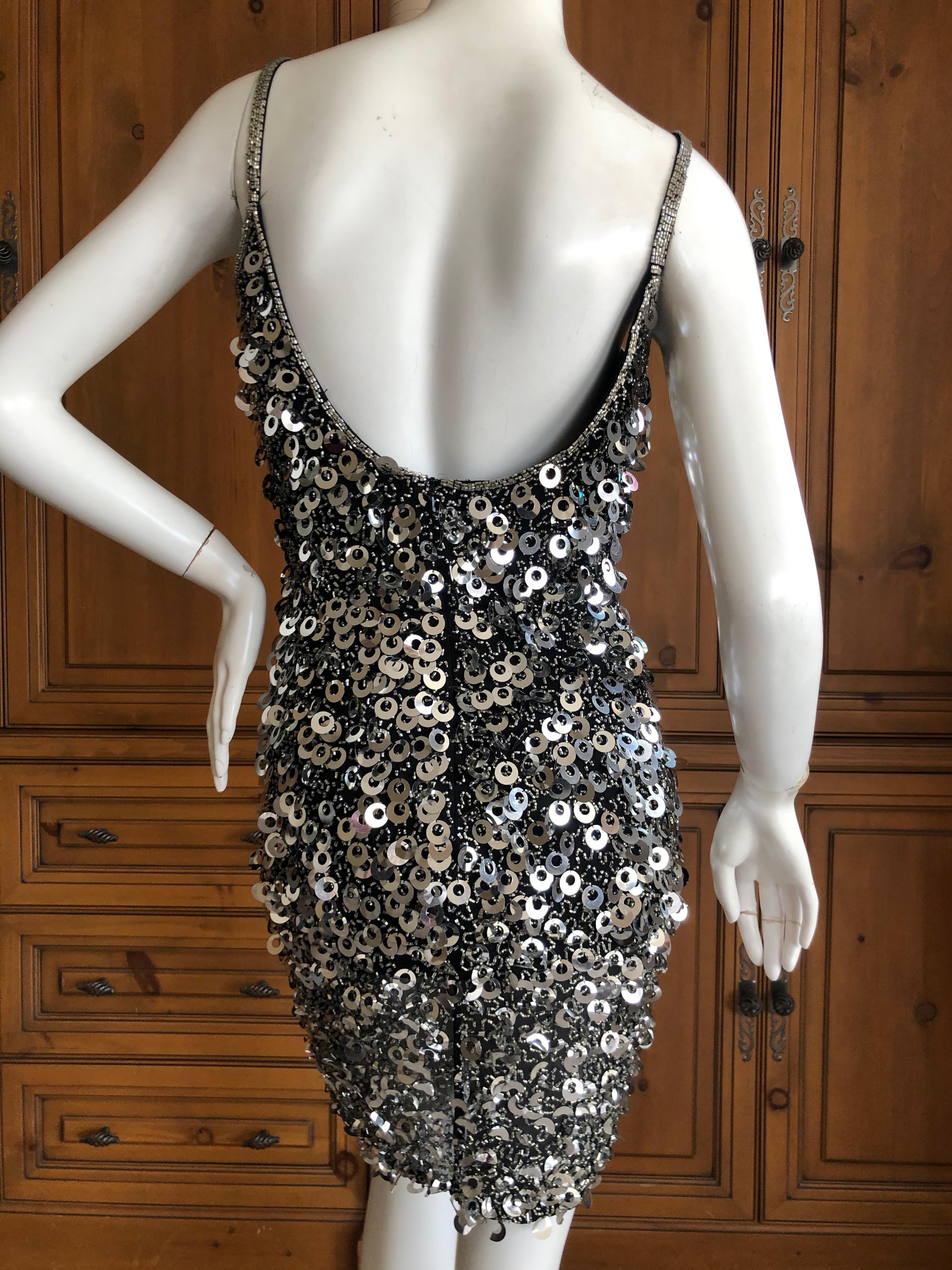 Oleg Cassini Silver Seventies Disco Era Beaded Mini Dress 3