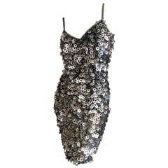 Oleg Cassini Silver Seventies Disco Era Beaded Mini Dress