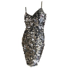 Oleg Cassini Silver Seventies Disco Era Beaded Mini Dress 