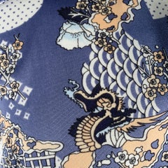 OLEG CASSINI Size M Blue Beige Chinoiserie Nylon Long Sleeve Shirt