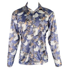 OLEG CASSINI Size M Blue Beige Chinoiserie Nylon Long Sleeve Shirt