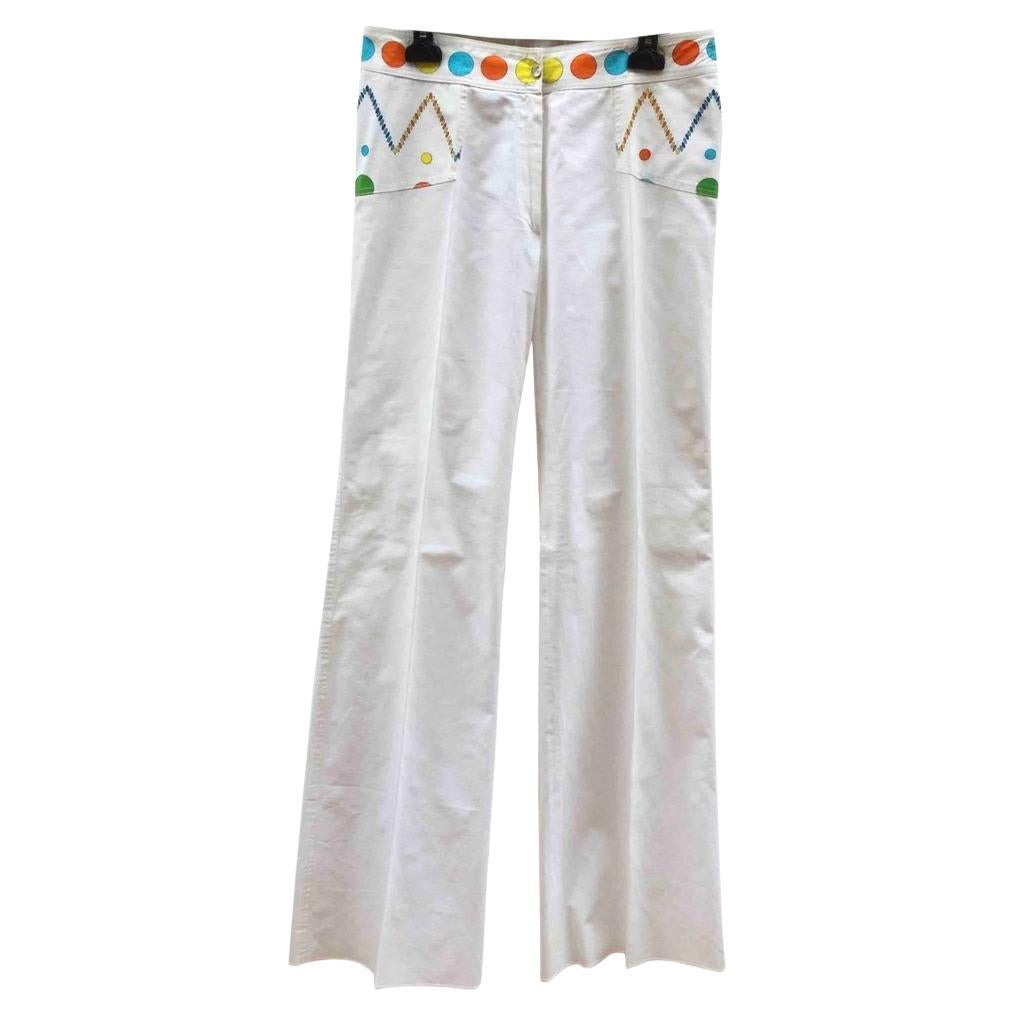 Oleg Cassini Trousers in White Cotton with Colorful Patterns