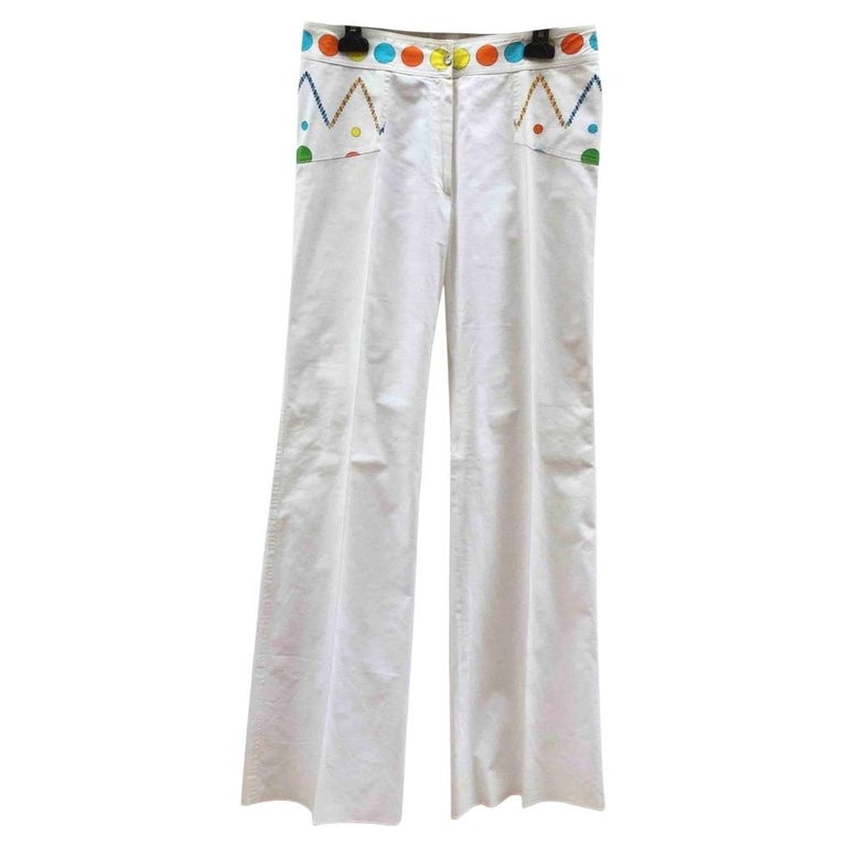 Oleg Cassini Trousers in White Cotton with Colorful Patterns For Sale at  1stDibs