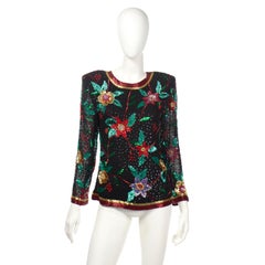 Oleg Cassini Vintage Beaded and Sequins Floral Holiday Top