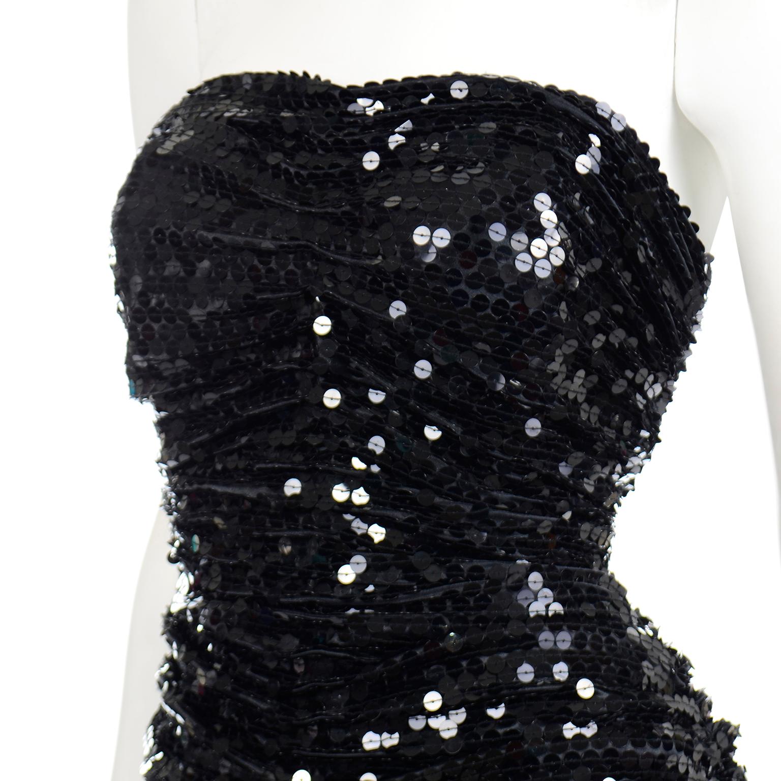 Women's Oleg Cassini Vintage Black Sequin Strapless Evening Dress