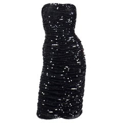 Oleg Cassini Vintage Black Sequin Strapless Evening Dress
