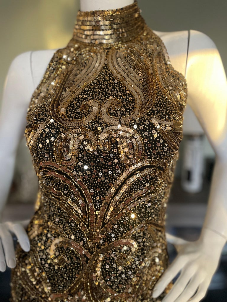 Vintage Gold Sequin Dress Vintage Gold Long Sparkly Dress Shop 1920s Dresses  Mermaid Sequin