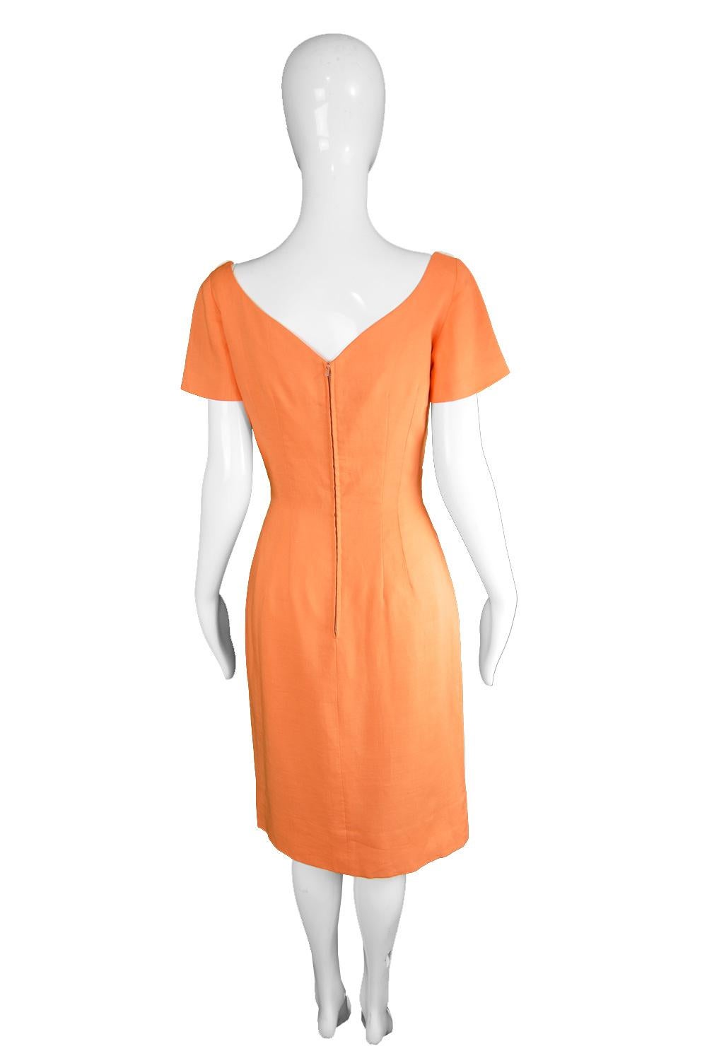 Oleg Cassini Vintage Orange, White & Yellow Linen Short Sleeve Mod Dress, 1960s For Sale 3
