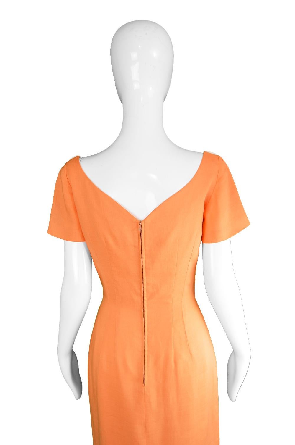 Oleg Cassini Vintage Orange, White & Yellow Linen Short Sleeve Mod Dress, 1960s For Sale 4