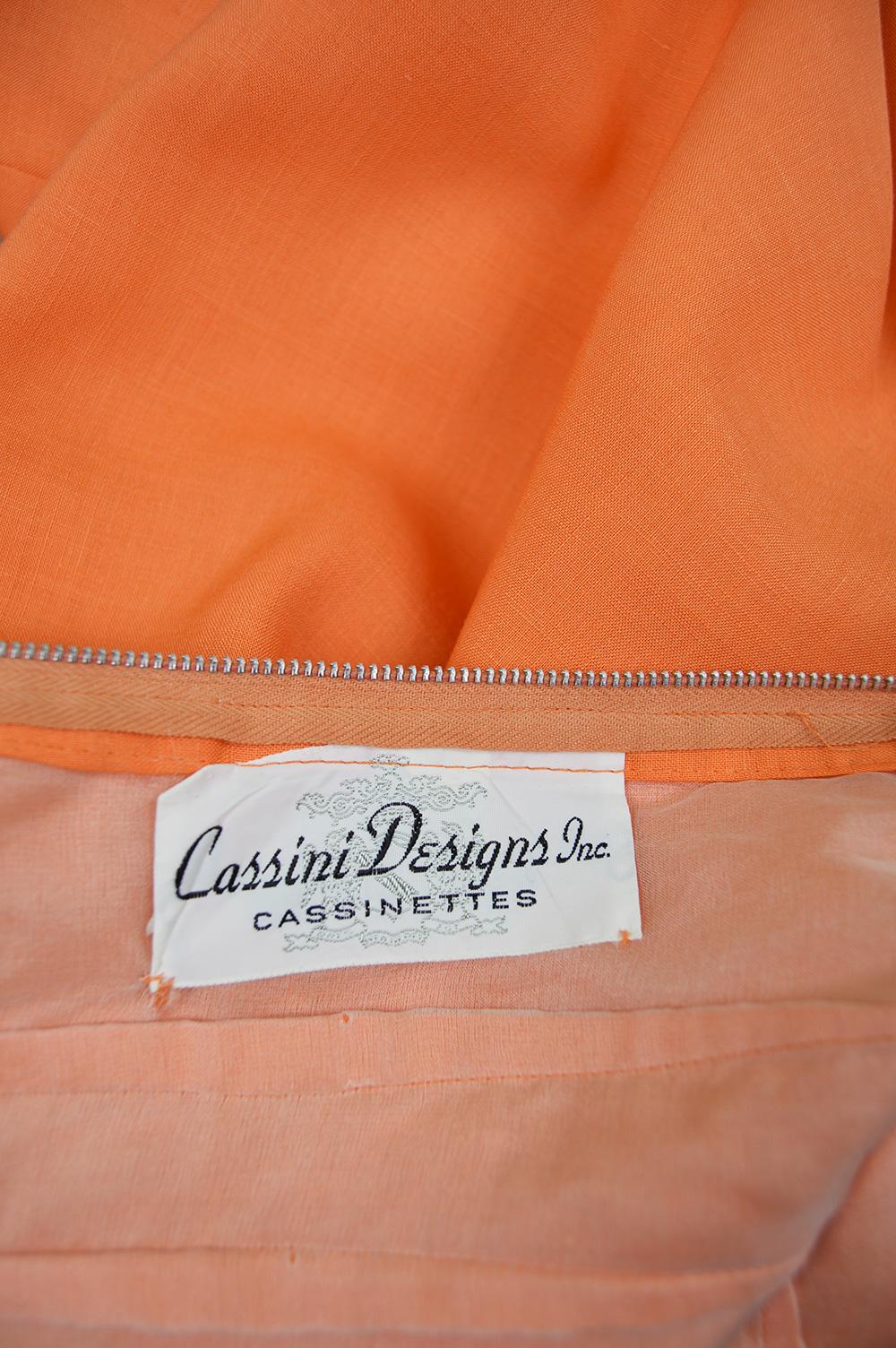 Oleg Cassini Vintage Orange, White & Yellow Linen Short Sleeve Mod Dress, 1960s For Sale 5