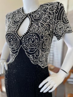 Oleg Cassini Vintage Pearl Embellished Keyhole Cocktail Dress