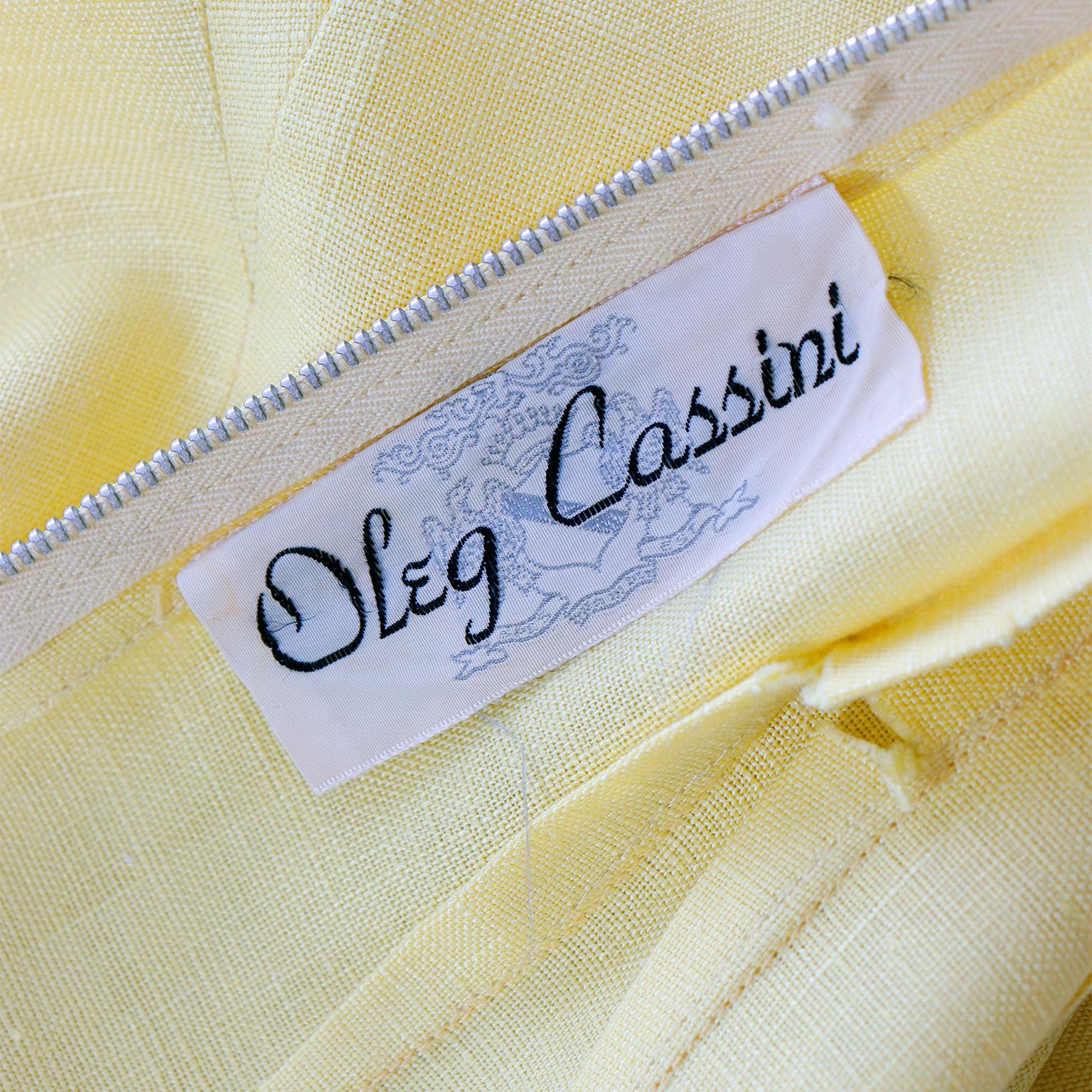 1958 Oleg Cassini Vintage Yellow Red & Green Linen Dress w Laced Bodice For Sale 6