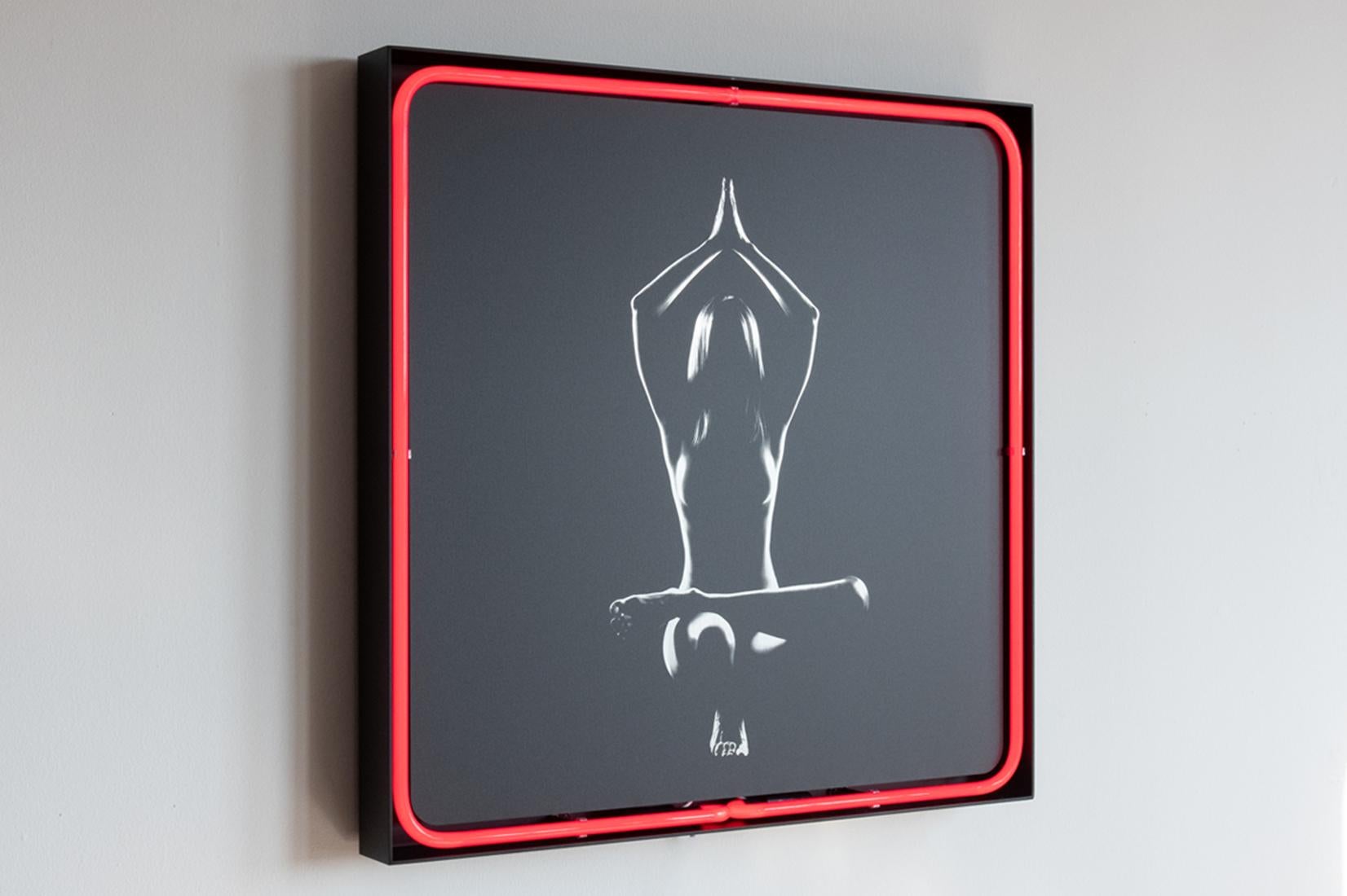 "Root Chakra" Mixed media photography 26" x 26" inch Edition 2/7 by Oleg Char

Medium: UV print on Aluminum Dibond, glass neon, wood backing, metal frame.

Root Chakra - Muladhara 
The Root Chakra is the very foundation of our being, the anchor that