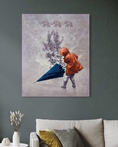 Big father's umbrella, Figurative Art, Original oil Painting, Ready to Hang