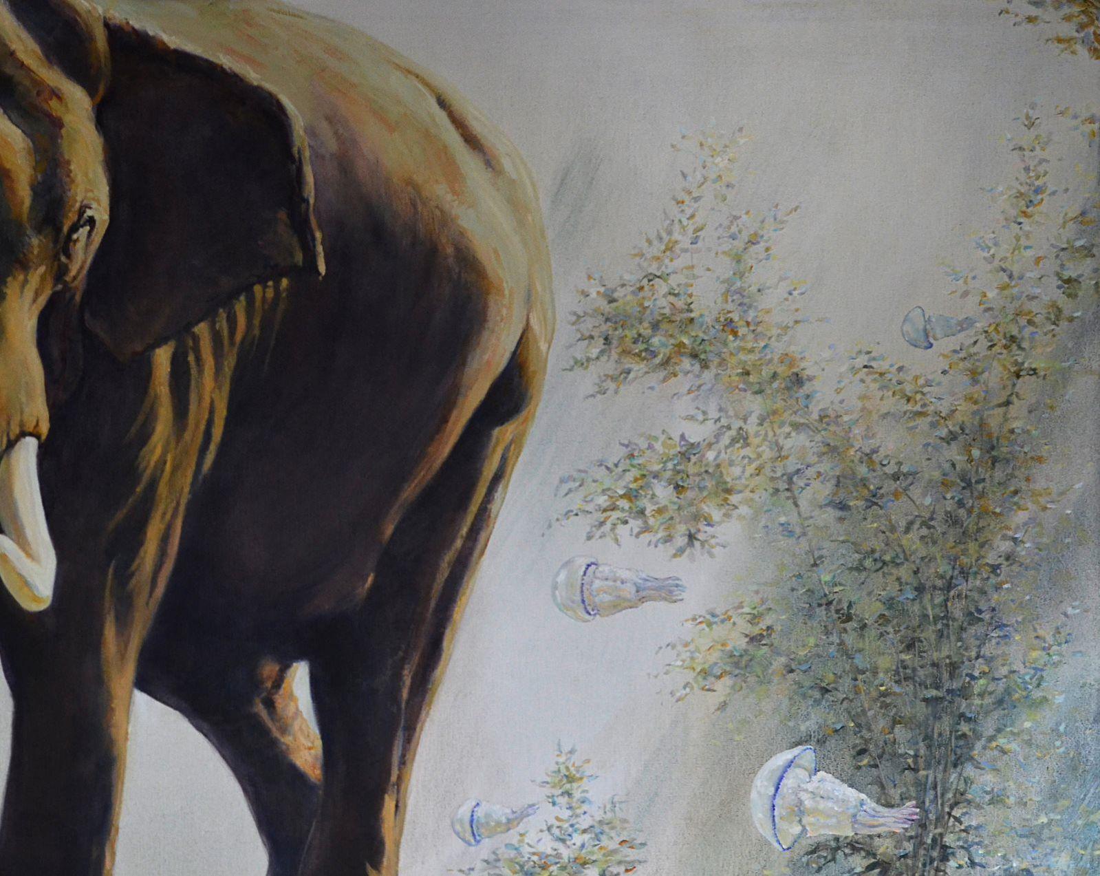 Big Meeting, Elephant, Original oil Painting, Ready to Hang For Sale 2
