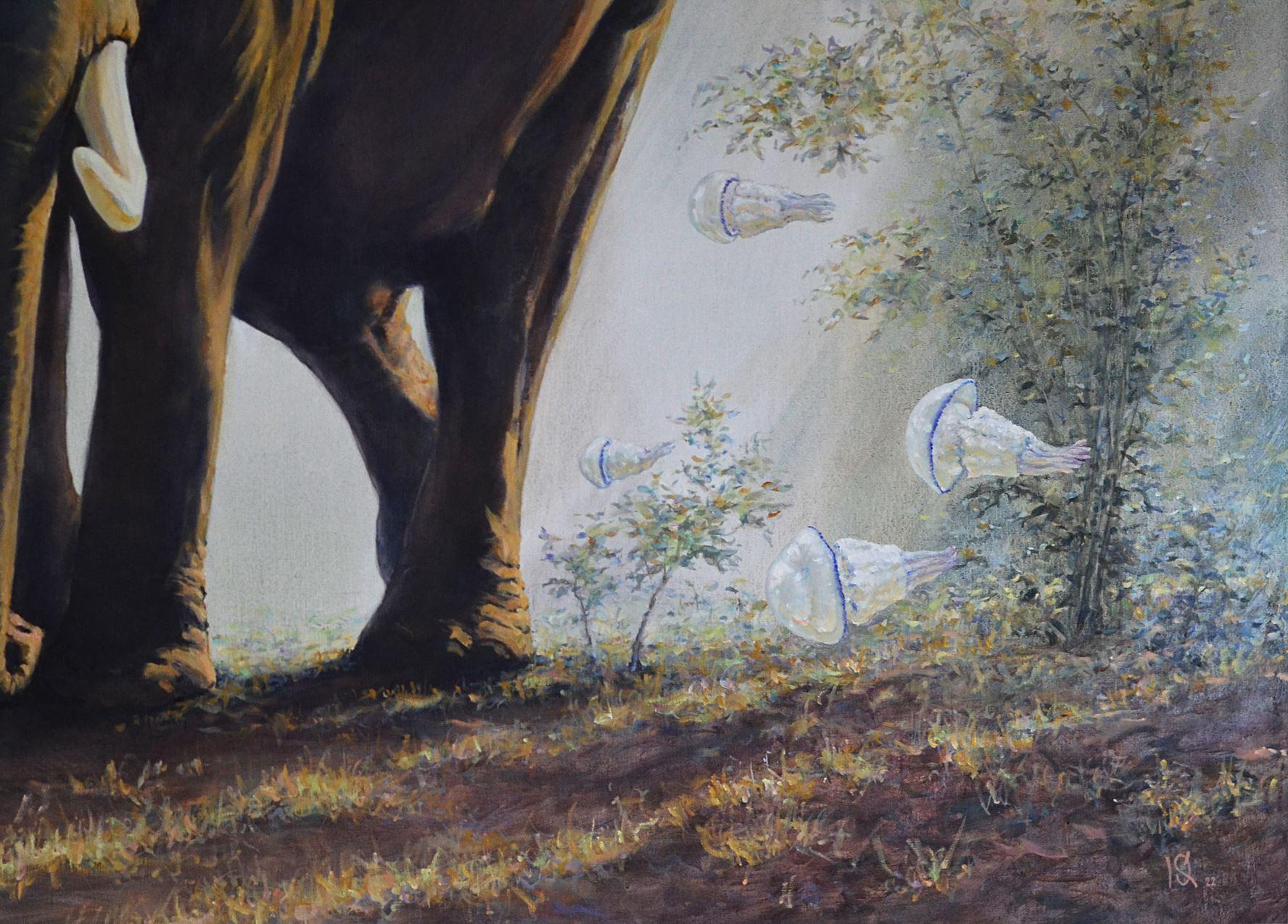 Big Meeting, Elephant, Original oil Painting, Ready to Hang For Sale 1