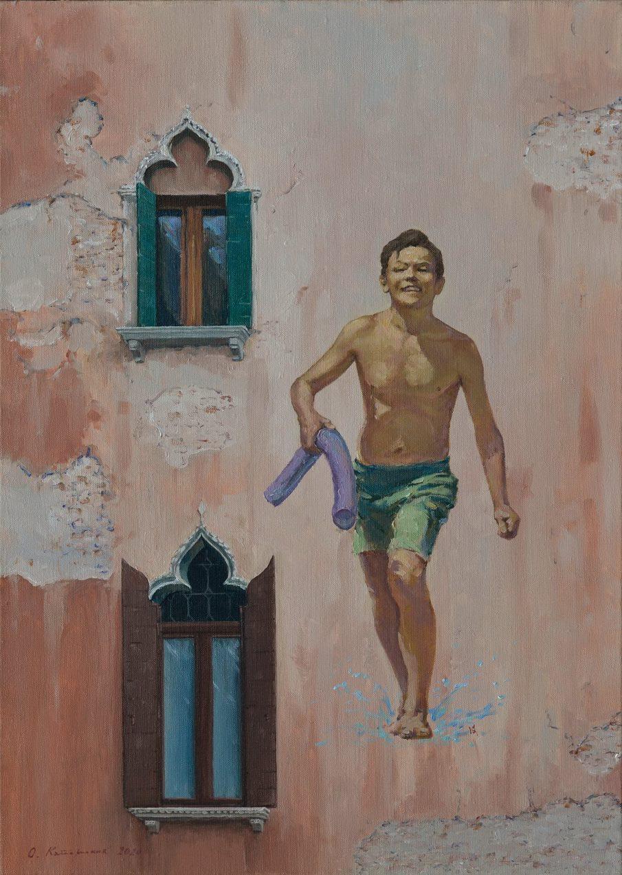 Oleg Kateryniuk Figurative Painting - Big Water Venice Beach, Original oil Painting, Ready to Hang