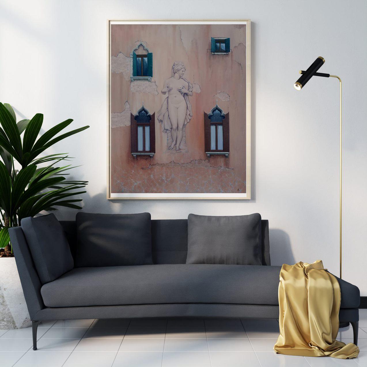 Grande Acqua Venezia Rinascimento, Pittura ad olio originale, pronta da appendere in vendita 2