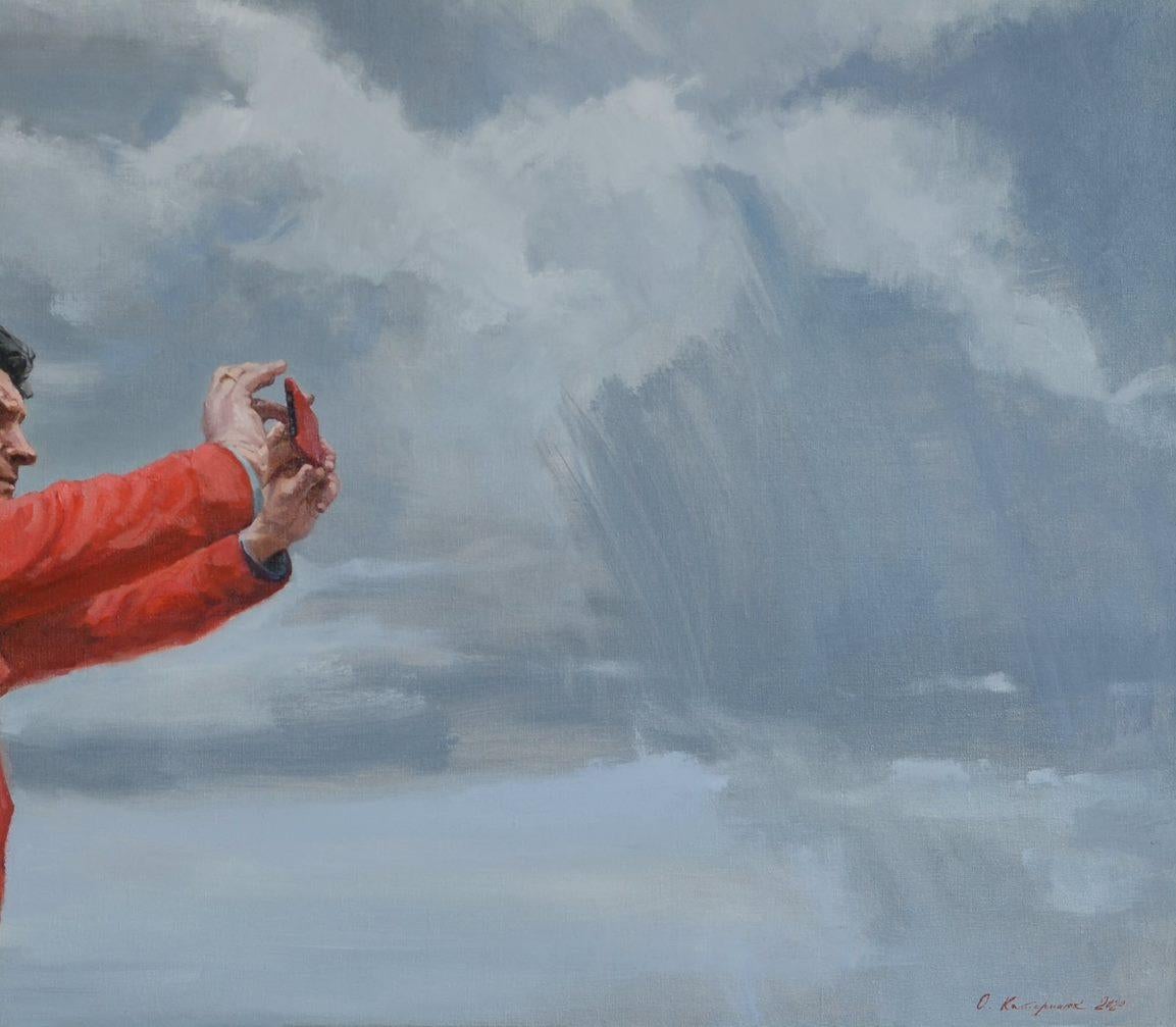 Catcher of the Moments, Figuratives, Original-Ölgemälde, hängefertig – Painting von Oleg Kateryniuk