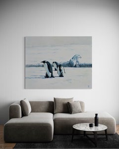 Cold Gulf Stream Penguins Original oil Painting, Ready to Hang