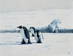 Cold Gulf Stream Penguins Original oil Painting, Ready to Hang