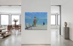 Cold Seashore Figurative Contemporary Art Original oil Painting, Ready to Hang