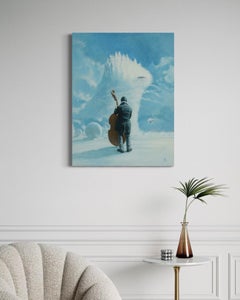Kontrabass auf Langeron Figurative Kunst Original Ölgemälde, hängefertig