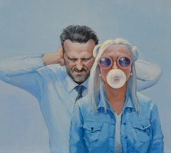 Doble Burbuja, Retratos, Figurativo Pintura al óleo original, Lista para colgar