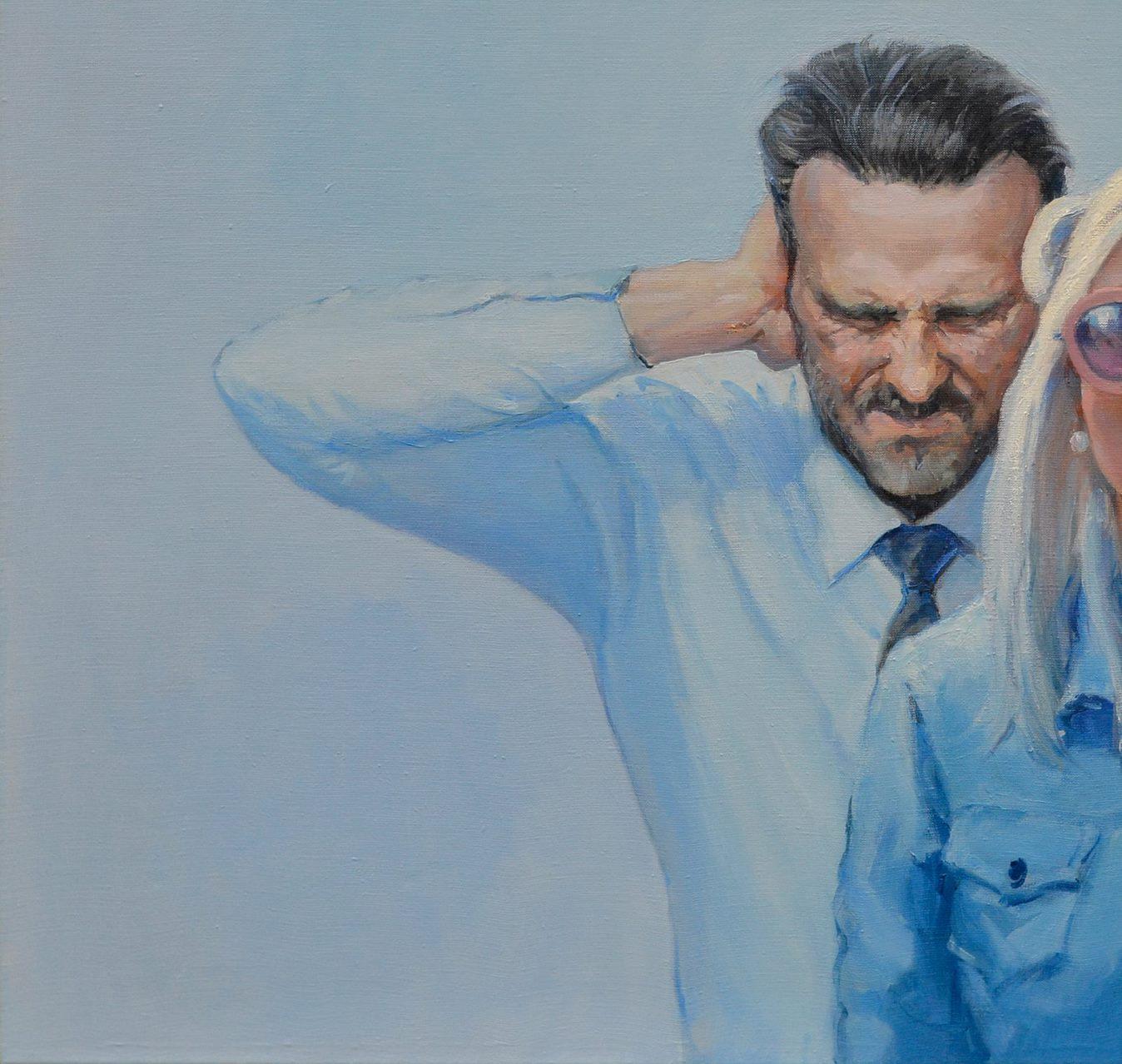 Doble Burbuja, Retratos, Figurativo Pintura al óleo original, Lista para colgar - Figurative Painting Gris de Oleg Kateryniuk