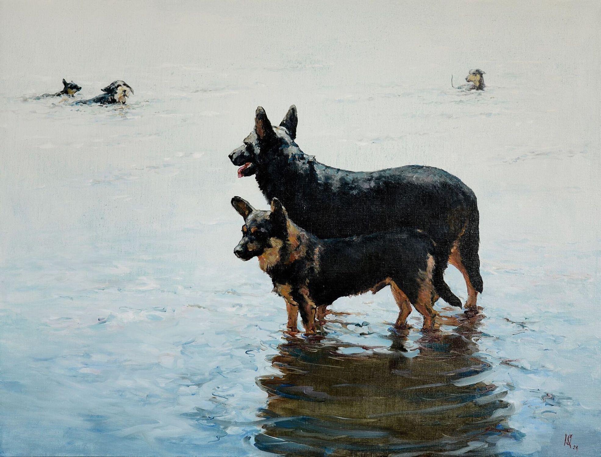 Oleg Kateryniuk Figurative Painting – Dog Faith, Deutsche Schäferhunde Original Ölgemälde, hängefertig