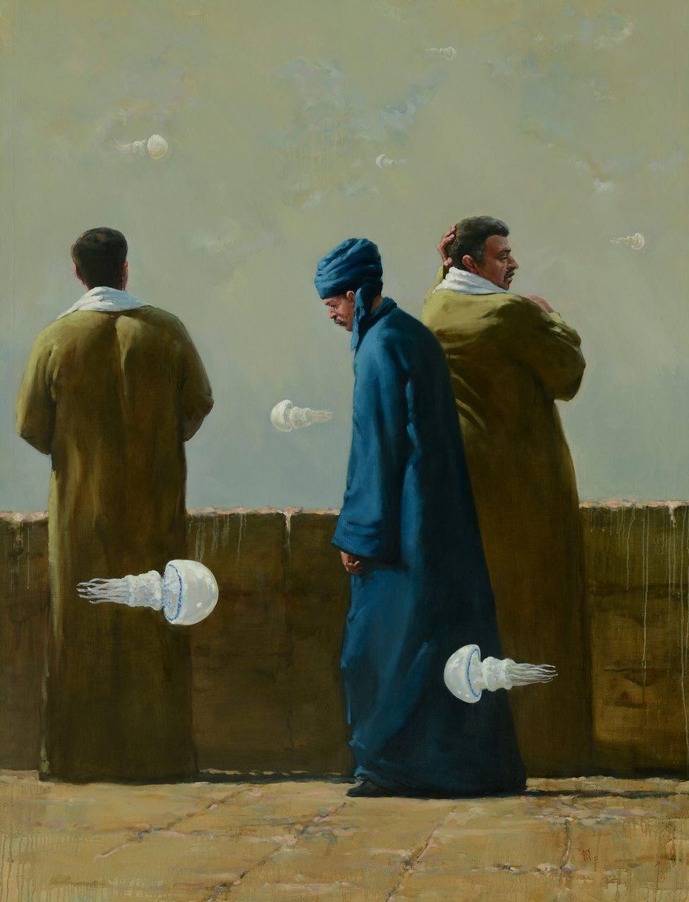 Oleg Kateryniuk Figurative Painting - Dust of Civilization, Figurative Surrealism Original oil Painting, Ready to Hang