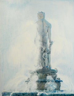 Fontaine Neptuno Art figuratif Peinture à l'huile originale, prête à être accrochée