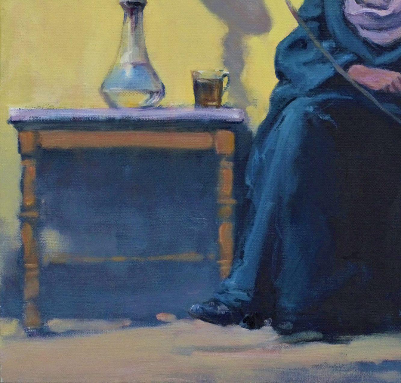 Hookah Smoker Cairo, Figurative, Original oil Painting, Ready to Hang For Sale 2
