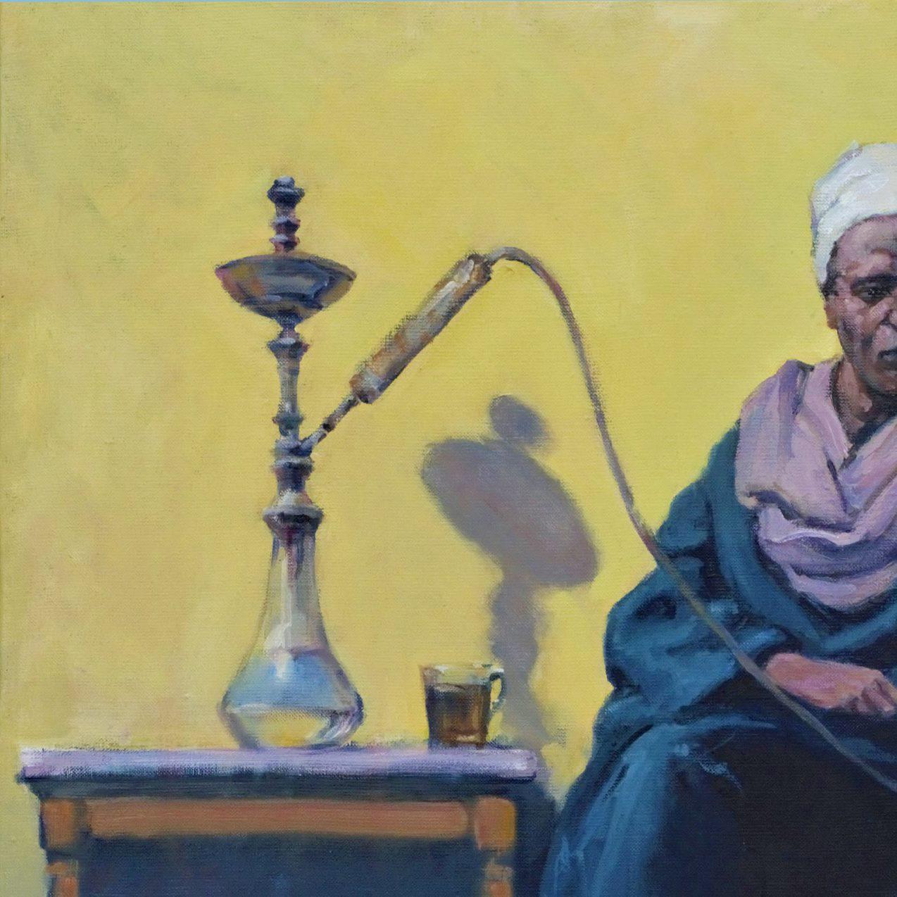 Hookah Smoker Cairo, Figurative, Original oil Painting, Ready to Hang For Sale 3