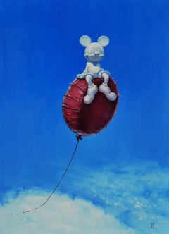 Hot air balloon flight Contemporary Art Original oil Painting, Ready to Hang