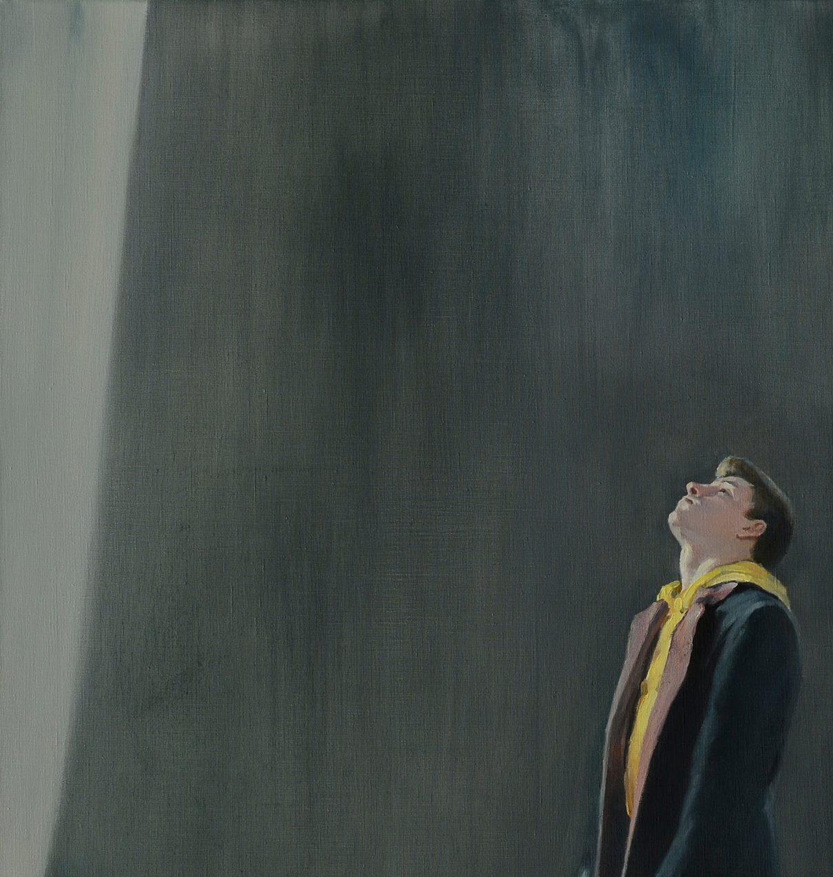 Look Up, Figuratives, Original-Ölgemälde in Öl, hängefertig (Schwarz), Figurative Painting, von Oleg Kateryniuk