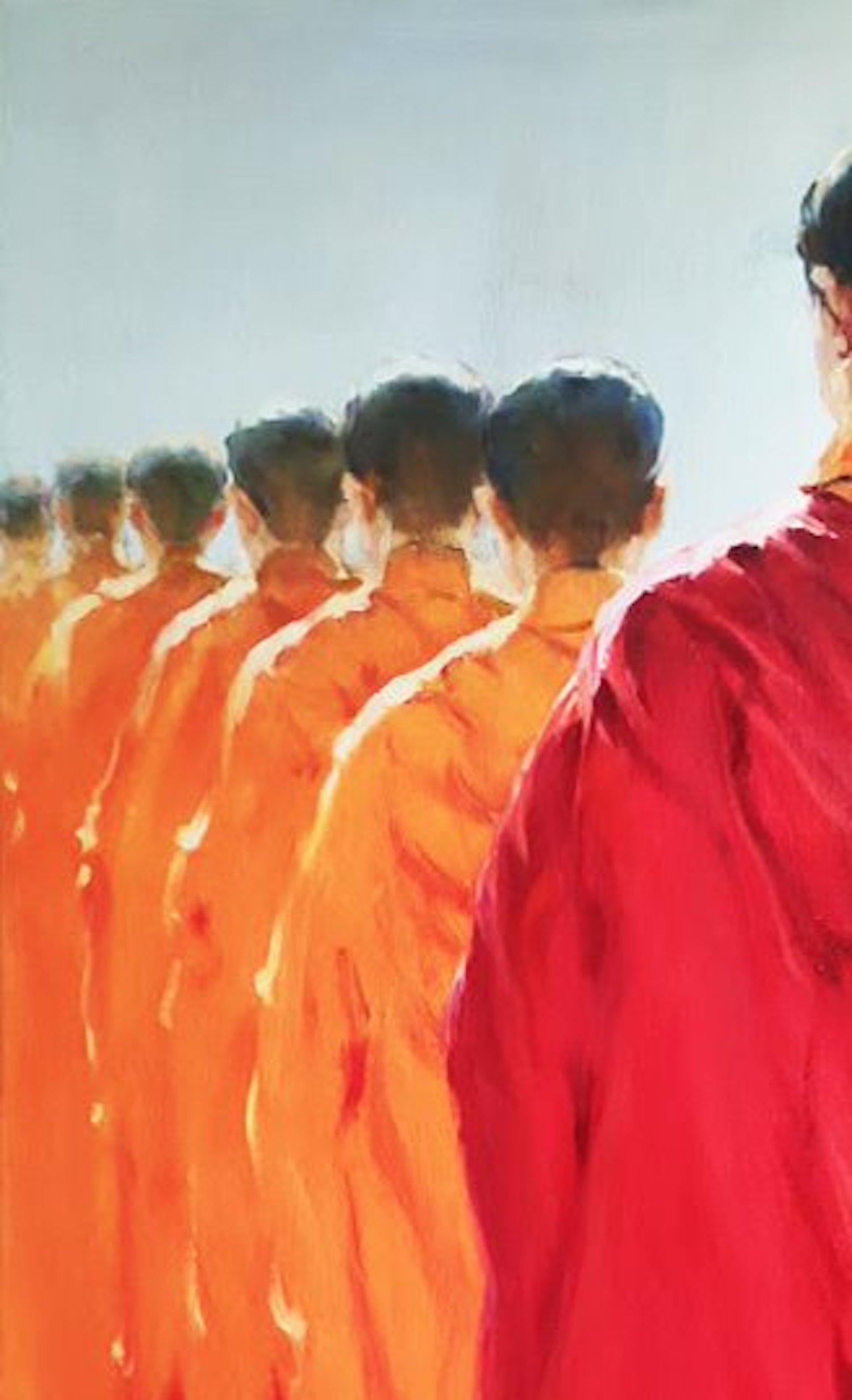 Monks, Figurative, Original oil Painting, Ready to Hang For Sale 1