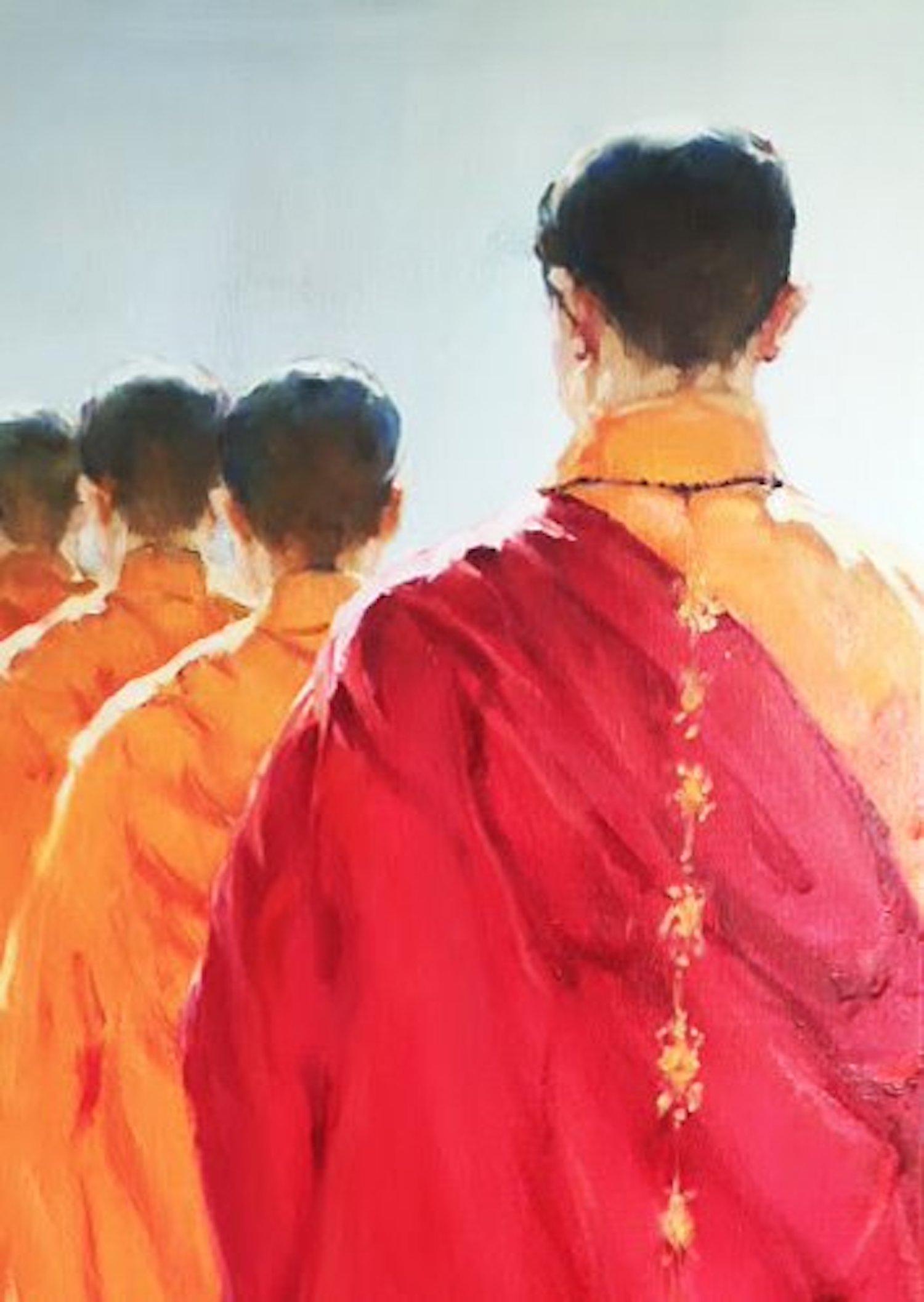 Monks, Figurative, Original oil Painting, Ready to Hang For Sale 4