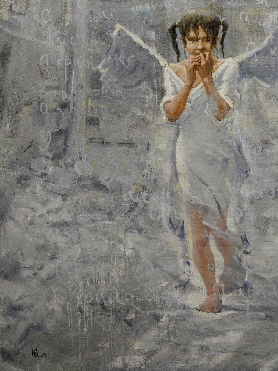 Not Lost Wings, Angel, Figurative, Original oil Painting, Ready to Hang For Sale 1