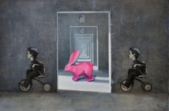Rabbit in the Maze Contemporary Art Original oil Painting, Ready to Hang