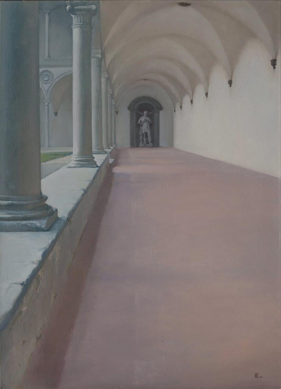 Galerie Santa Croce, intérieure peinture à l'huile originale, prête à accrocher