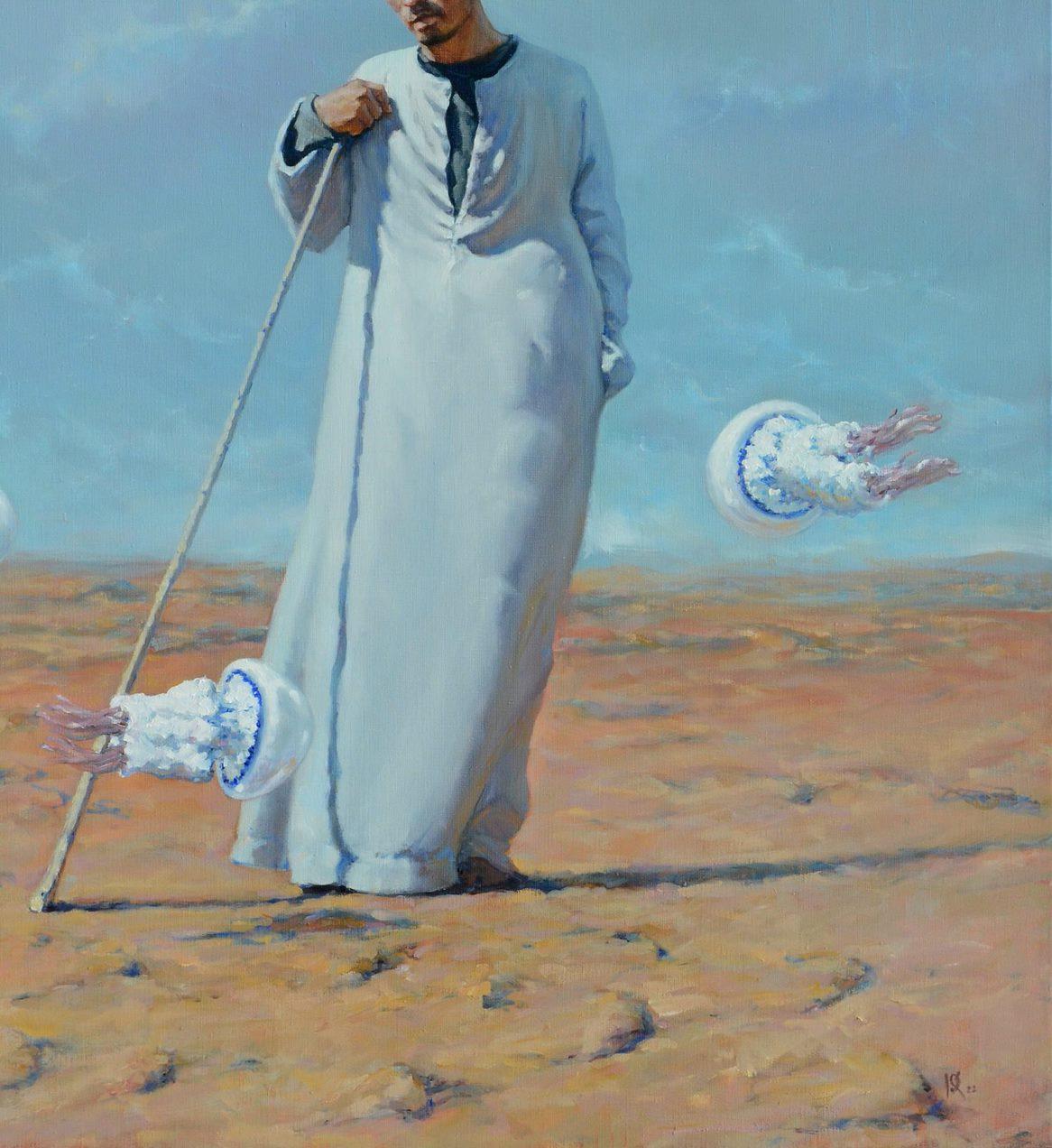 Pastor de la Civilización, Figurativo, Pintura al óleo original, Lista para colgar - Painting de Oleg Kateryniuk