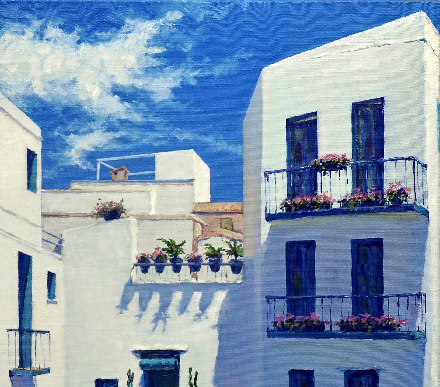 Sunny day in Peniscula, Cityscape, Original oil Painting, Ready to Hang For Sale 1