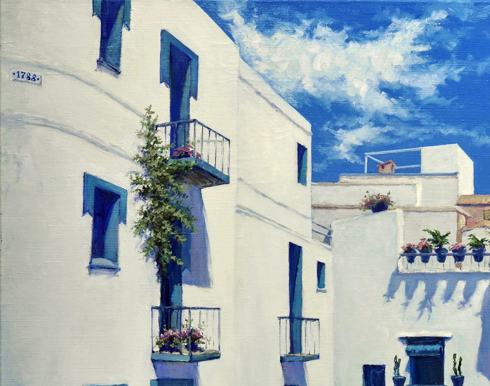 Sunny day in Peniscula, Cityscape, Original oil Painting, Ready to Hang For Sale 2