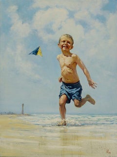 Sunny Island Figurative Art Original oil Painting, Ready to Hang