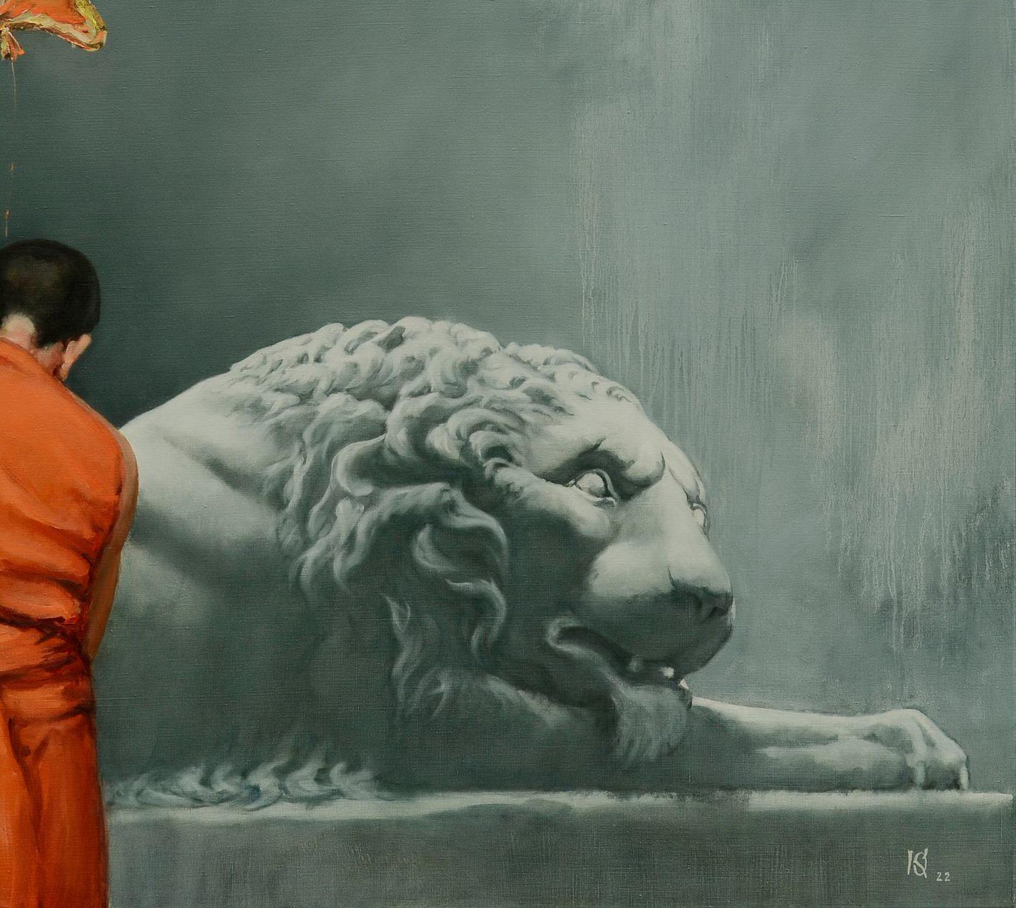 Talk to Me, Figurative Kunst, Original-Ölgemälde, hängefertig – Painting von Oleg Kateryniuk