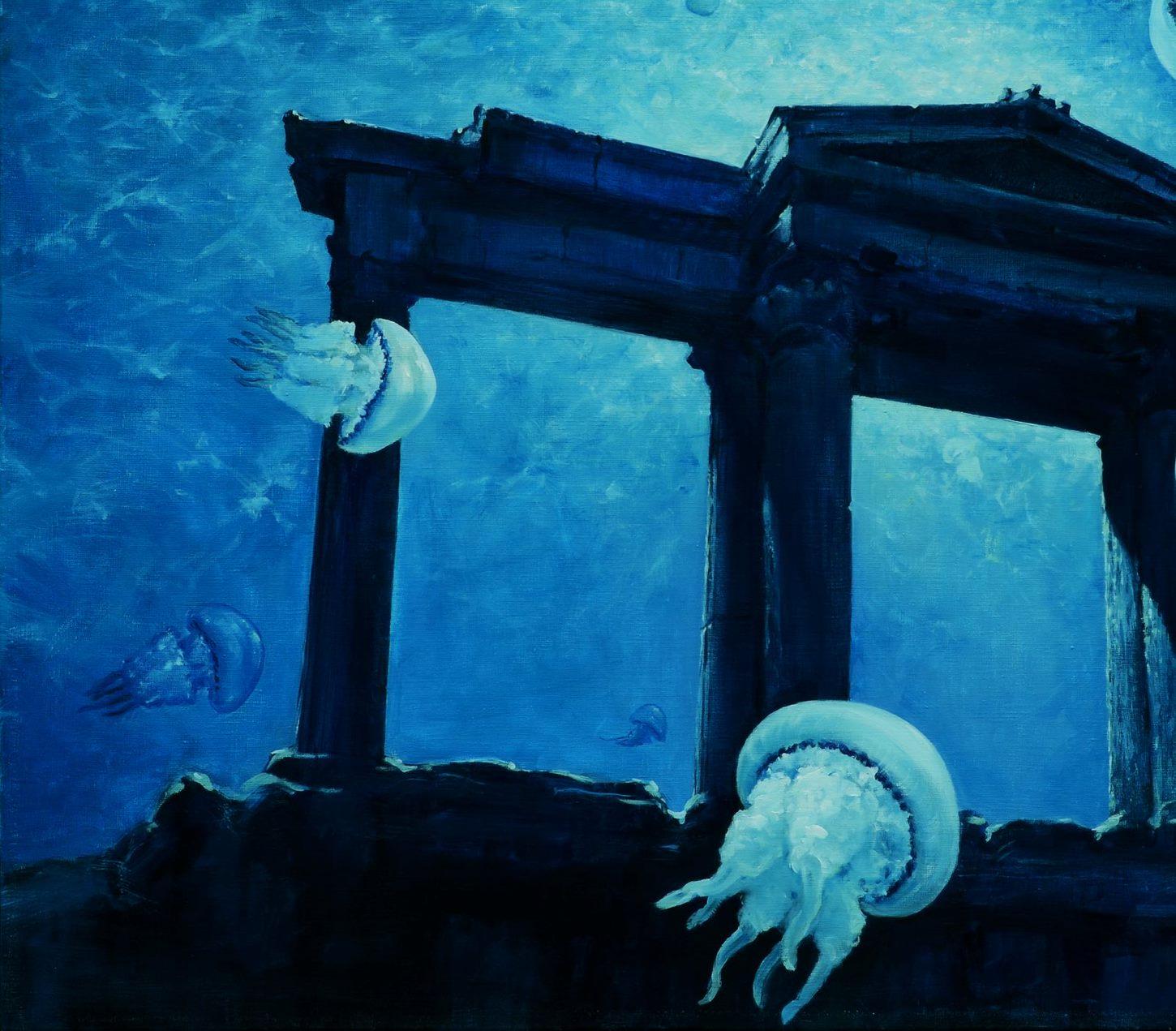 The Portal of Jellyfishes, Surrealism, Original oil Painting, Ready to Hang For Sale 1