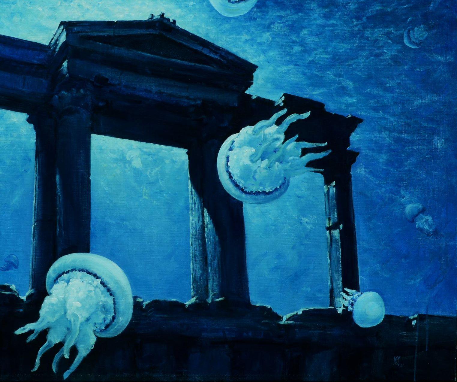 The Portal of Jellyfishes, Surrealism, Original oil Painting, Ready to Hang For Sale 4